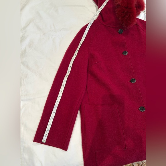 Eleventy 100% Red Wool Coat with Fox Fur Trim Hoodie (detachable) Women Sz8 - Picture 8 of 16